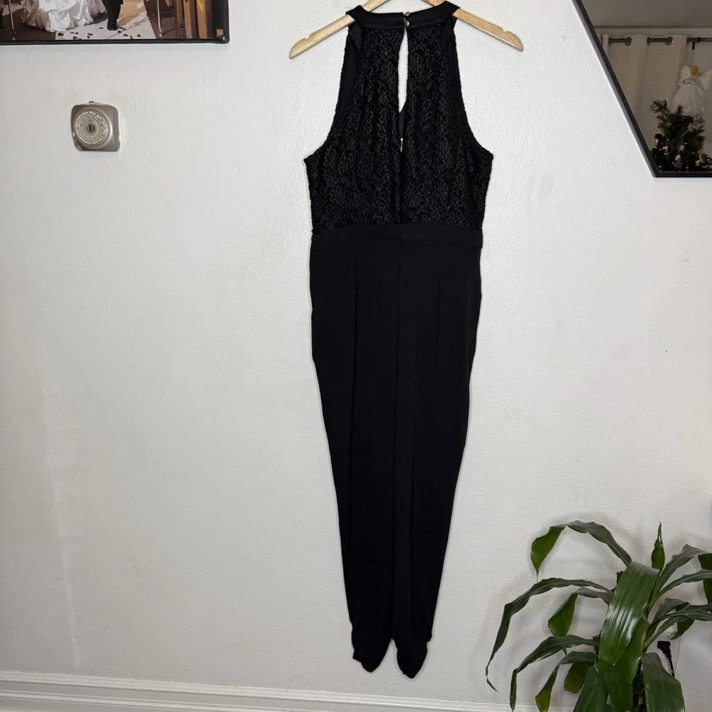 Thalia Sodi‎ Black Sleeveless V-Neck Textured Jumpsuit Women's Medium Holiday